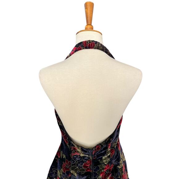 Vintage 90s Y2K Rampage Dark Romantic Whimsigoth Floral Halter Mini Dress - Picture 6 of 8